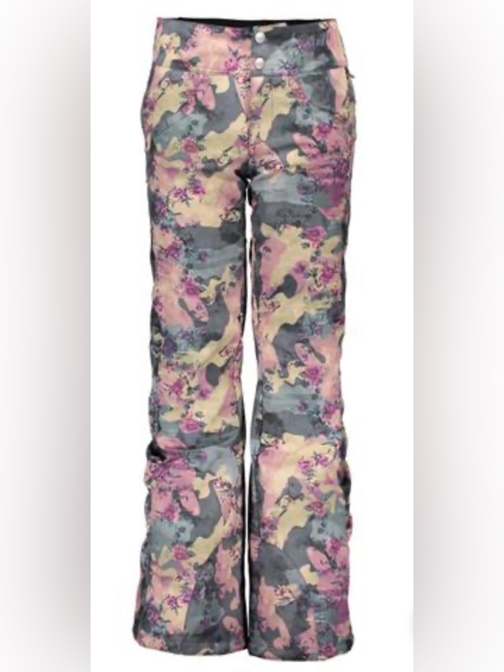 Obermeyer Girls Jessi Pant Insulated Ski Snow Floral Vera Camo Pink Gray Cream